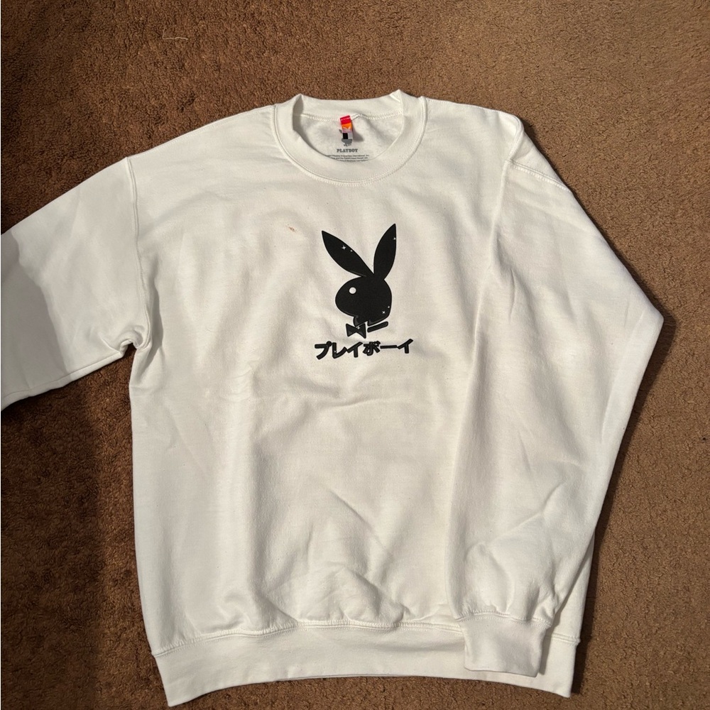 Playboy White Sweater Crew Neck japanese card lounge wear cotton comfortable